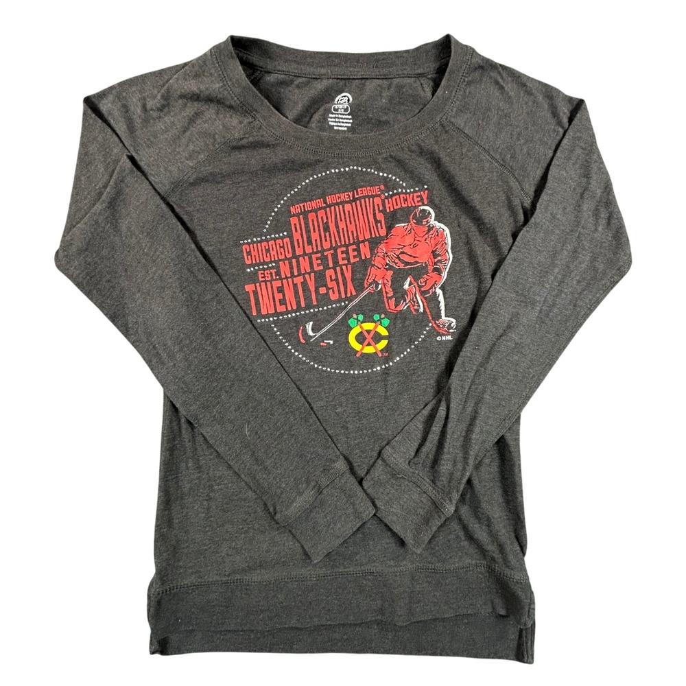 NHL Chicago Blackhawks Long Sleeve Shirt Gray Womens Size Small Hockey Tee